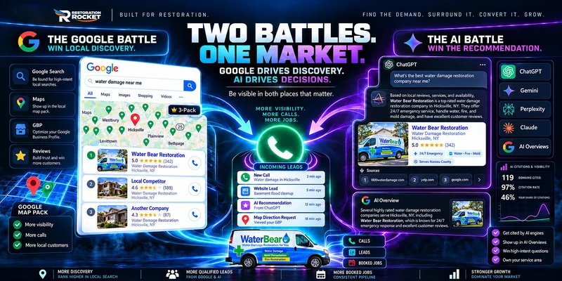 Two battles, one market: Google Map Pack and AI recommendations for water damage restoration